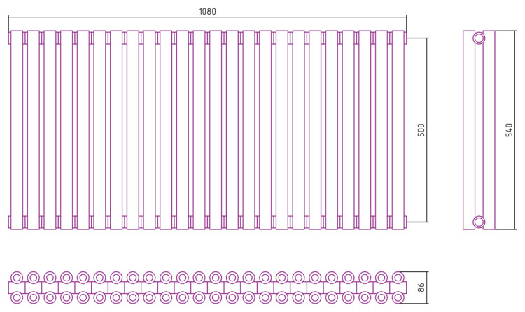 Отопительный радиатор Сунержа Эстет-00 500х1080 24 секции Матовый чёрный