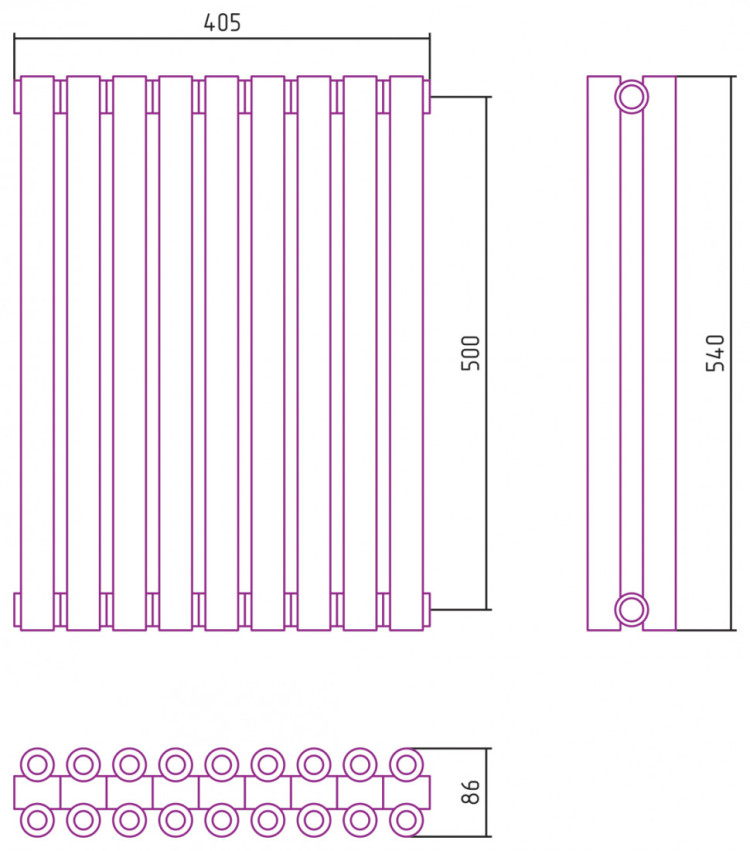 Отопительный радиатор Сунержа Эстет-00 500х405 9 секций Тёмный титан муар