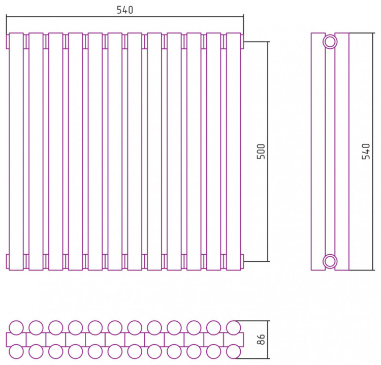 Отопительный радиатор Сунержа Эстет-11 500х540 12 секций Матовый белый