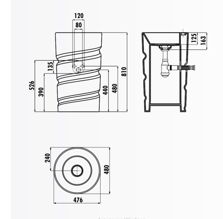 CREAVIT Раковина моноблок без ответстия для смесителя CL084.00100
