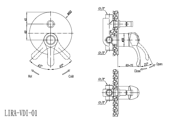 Встраиваемый двухпозиционный смеситель для душа Cezares LIRA-VDIM-01
