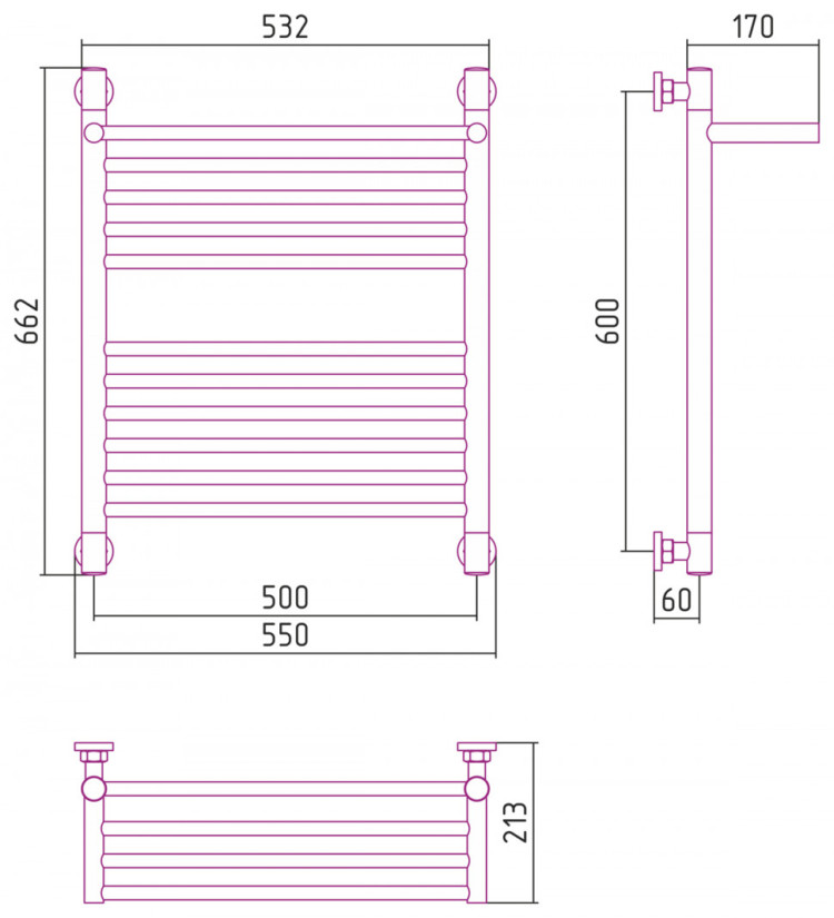 Полотенцесушитель водяной Сунержа Богема с полкой+ 600х500 Состаренная латунь