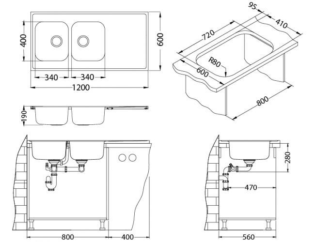 Мойка CLASSIC PRO 100 SAT-90 1200X600 в комплекте с сифоном 1130555,