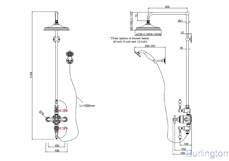 Душевая стойка c внешним термостатом BAF3S c душевой насадкой 9''