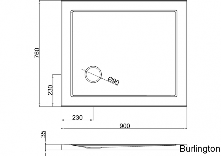 Поддон с угловым сливом 900 x 760 мм [Z1163]