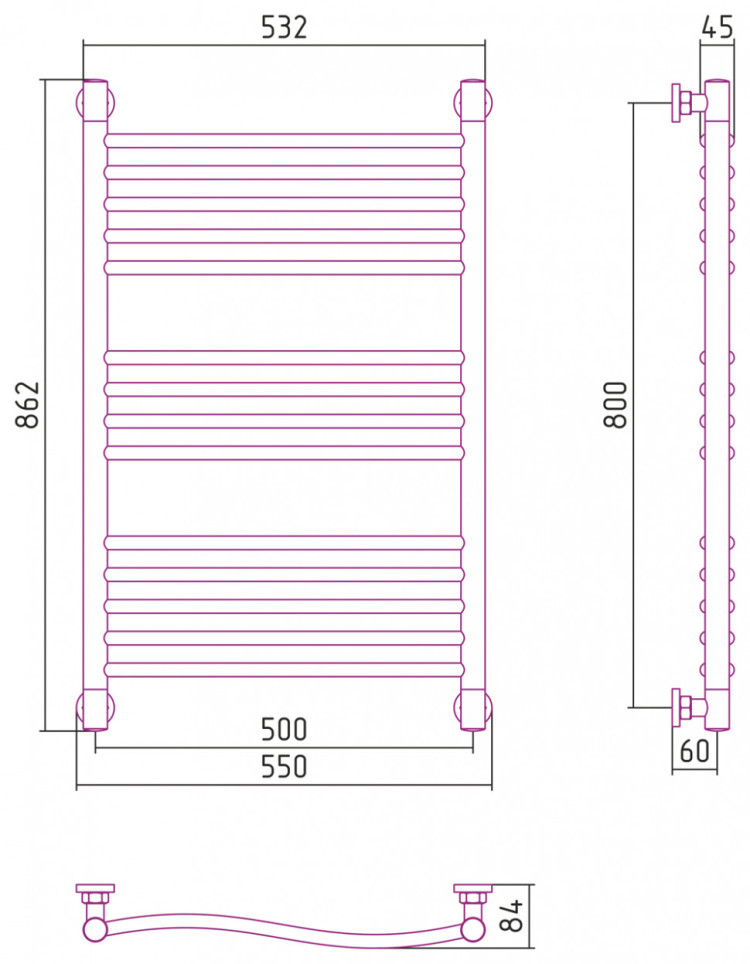 Полотенцесушитель водяной Сунержа Флюид+ 800х500 Шампань