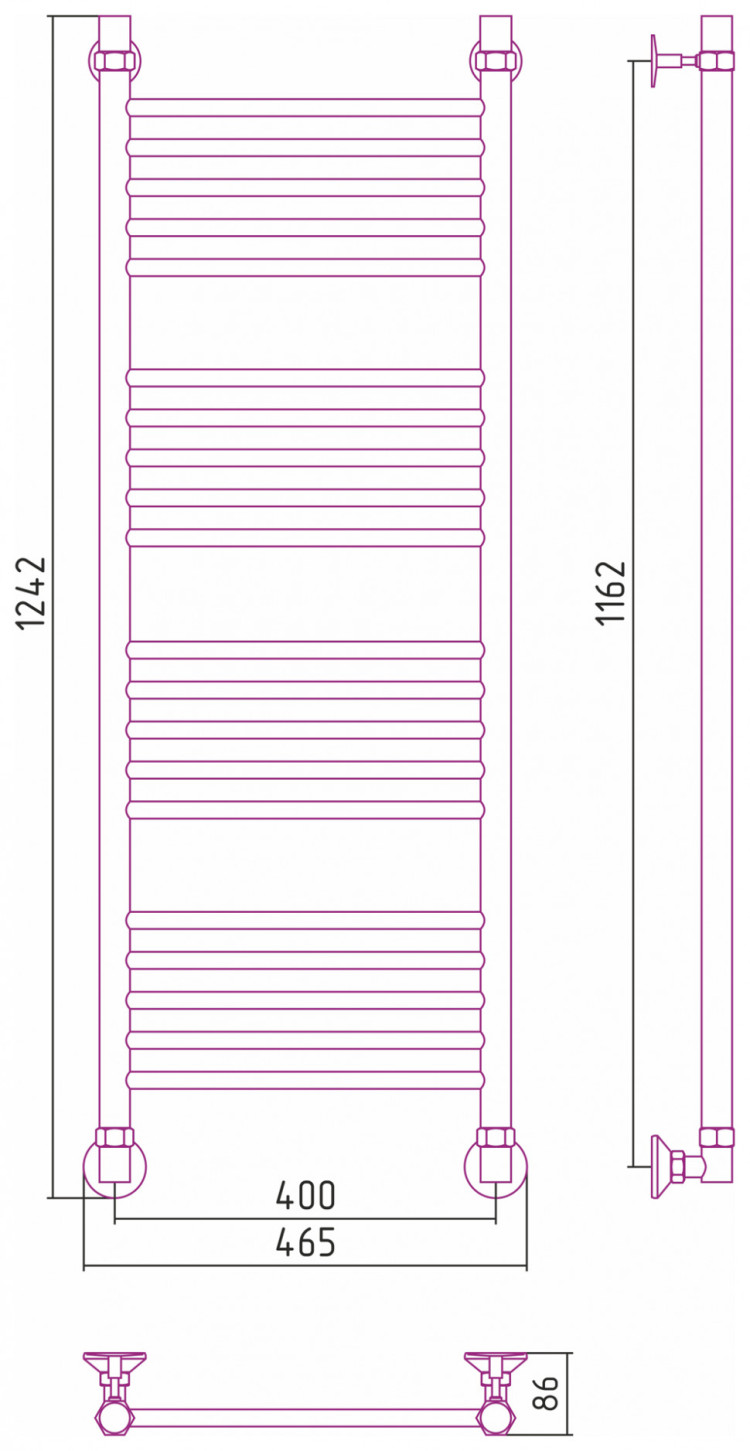 Полотенцесушитель водяной Стилье Аксиома-10 1200х400 Без покрытия