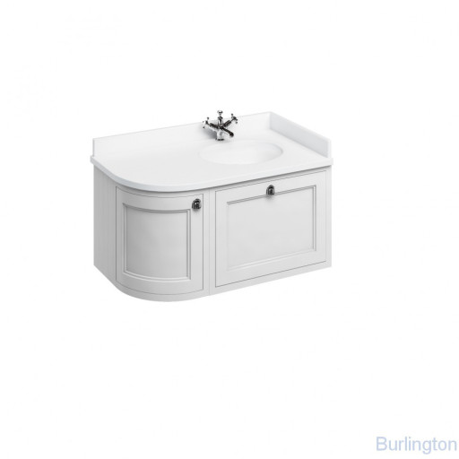 Тумба со столешницей 100 см, угловая правосторонняя, цвет белый [FW6W + BW98R]