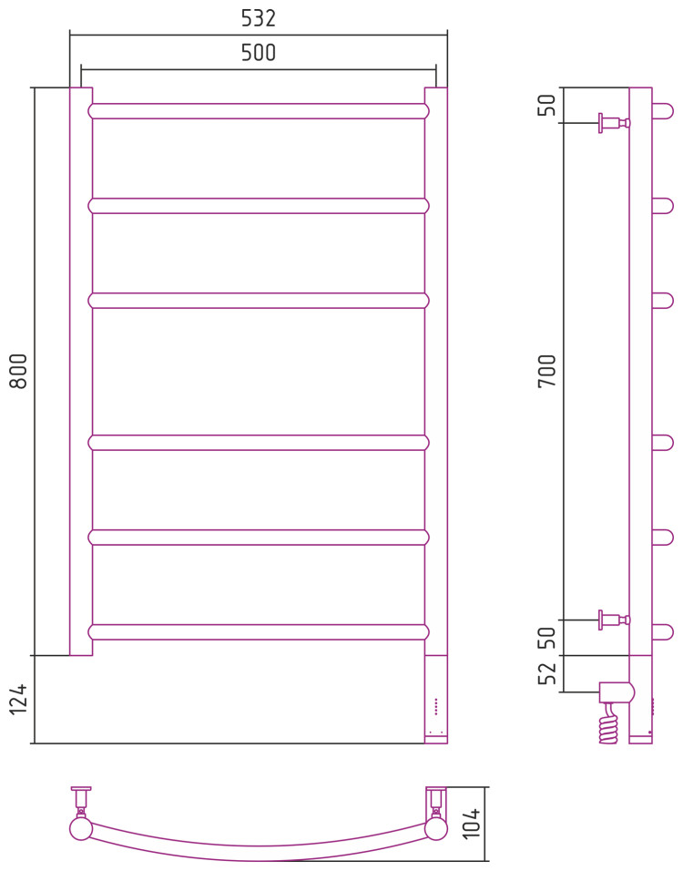 Полотенцесушитель электрический Сунержа Галант 3.0 800х500 МЭМ правый Шампань