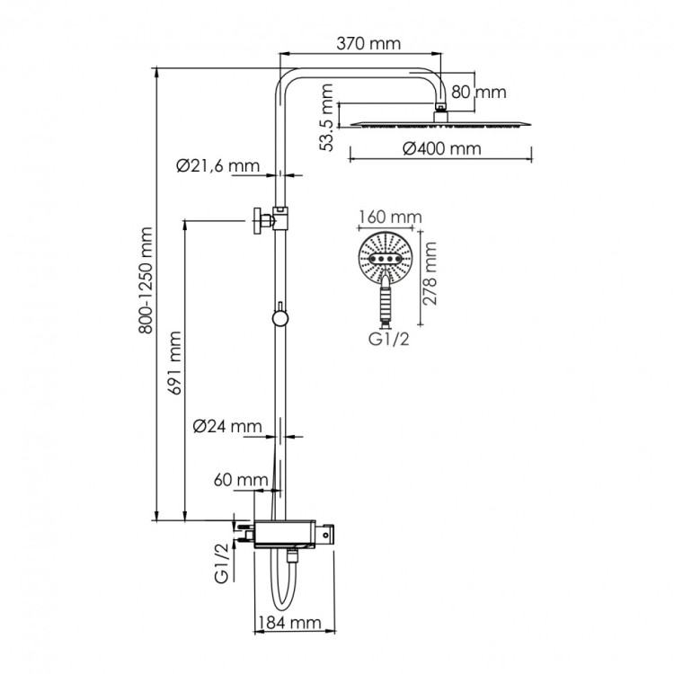 WasserKRAFT A113.117.059.CH Thermo Душевой комплект с термостатическим смесителем