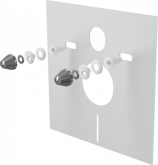 Звукоизоляционная плита для подвесного унитаза и для биде с принадлежностями и колпачками (хромированными) Alcadrain M930CR