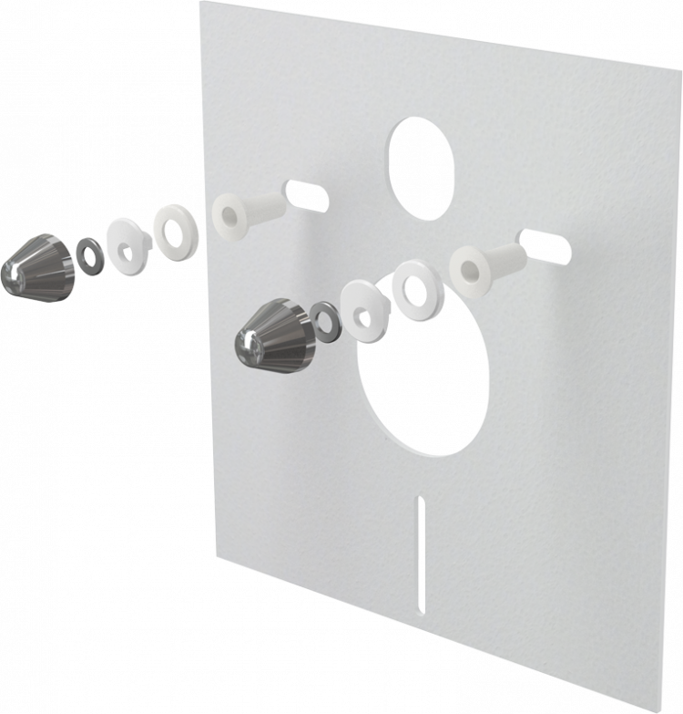 Звукоизоляционная плита для подвесного унитаза и для биде с принадлежностями и колпачками (хромированными) Alcadrain M930CR