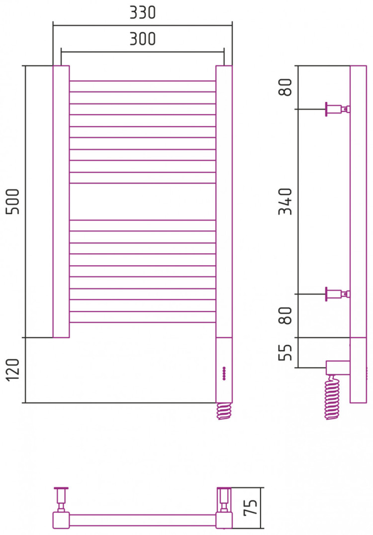 Полотенцесушитель электрический Сунержа Модус 3.0 500x300 МЭМ правый Матовый чёрный
