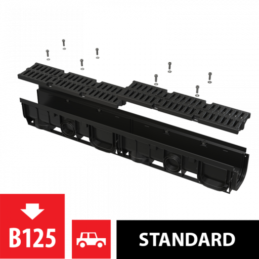 Дренажный канал 100 мм с пластиковой рамой и решеткой из композитного материала B125 Alcadrain AVZ104-R402