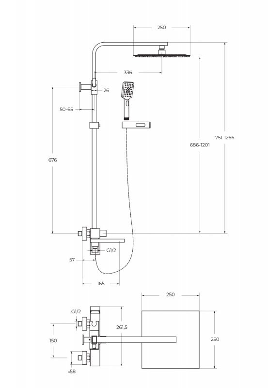 Душевая стойка со смесителем и изливом Cezares LUC-VSCM-CRM