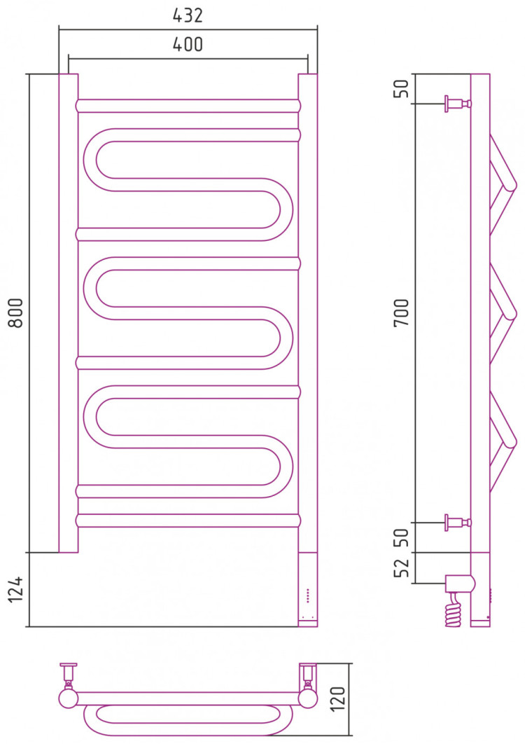 Полотенцесушитель электрический Сунержа Элегия 3.0 800х400 МЭМ правый Золото