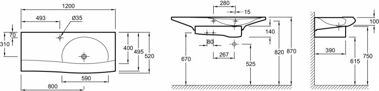 Раковина-столешница 120 см без отверстия Jacob Delafon STILLNESSE1292-09-00