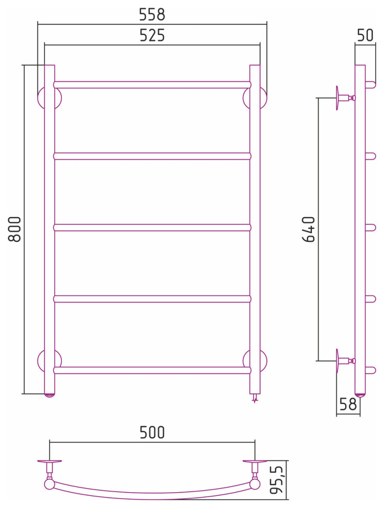 Полотенцесушитель электрический Стилье Формат 40 П 800х500 (5) Г16 Без покрытия