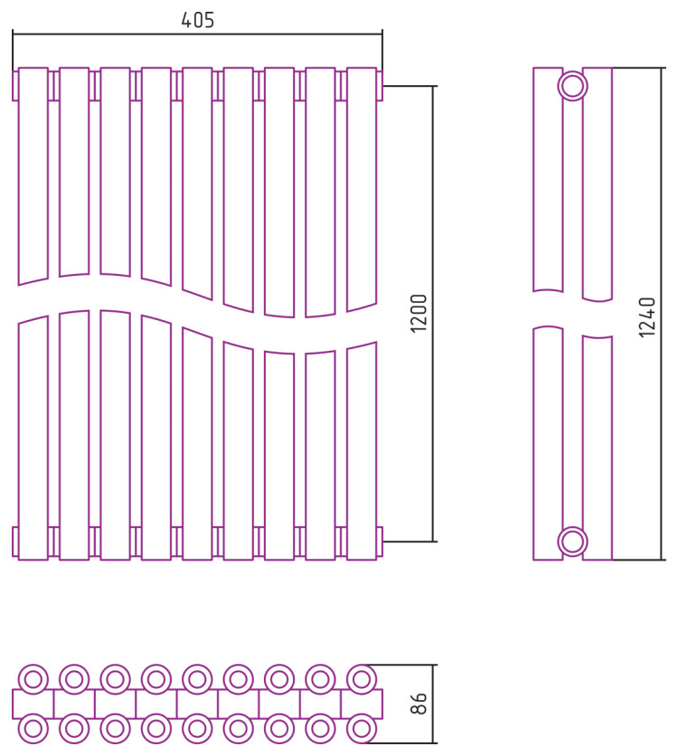Отопительный радиатор Сунержа Эстет-00 1200х405 9 секций Тёмный титан муар