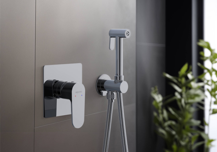 Набор с гигиеническим душем (смеситель + гигиеническая лейка + шланг + шланговое подсоединение с держателем) Aquatek AQ1219CR ОБЕРОН