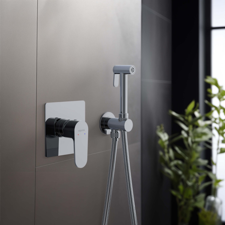 Набор с гигиеническим душем (смеситель + гигиеническая лейка + шланг + шланговое подсоединение с держателем) Aquatek AQ1219CR ОБЕРОН