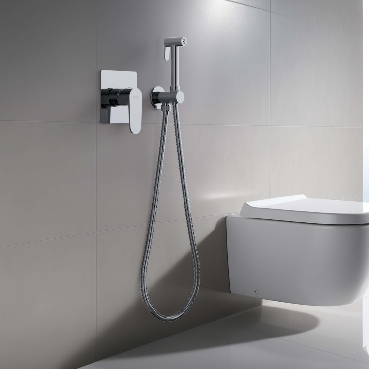 Набор с гигиеническим душем (смеситель + гигиеническая лейка + шланг + шланговое подсоединение с держателем) Aquatek AQ1219CR ОБЕРОН