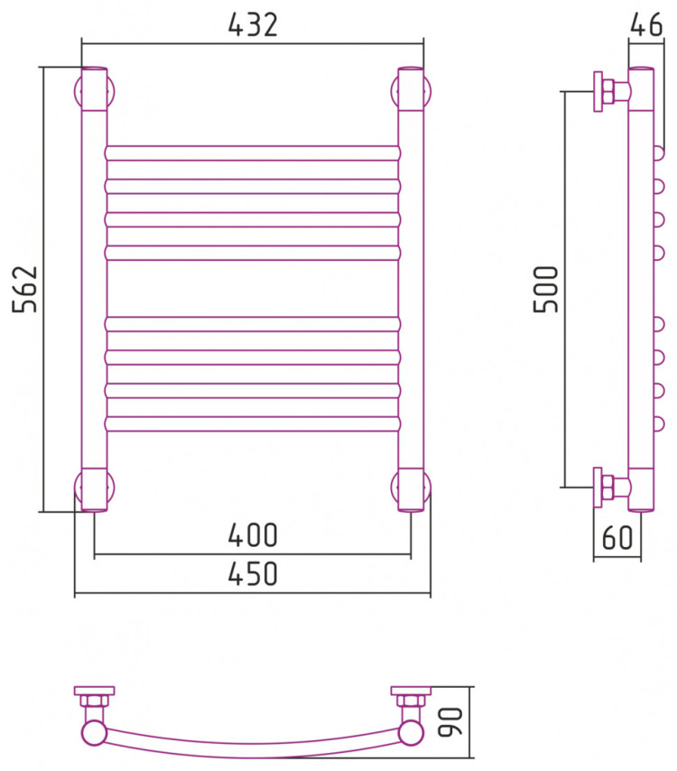 Полотенцесушитель водяной Сунержа Богема+ выгнутая 500х400 Без покрытия