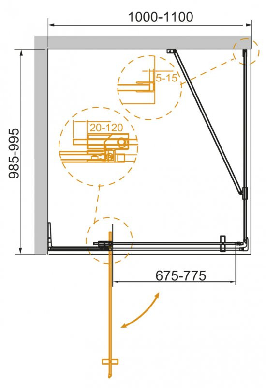Душевой уголок SLIDER-AH-1 Cezares SLIDER-AH-1-80-90/100-BR-Cr