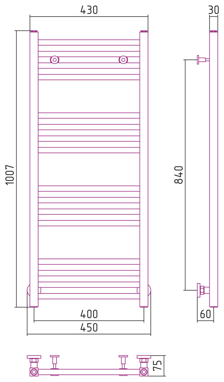 Полотенцесушитель водяной Сунержа Модус 1000х400 Сатин