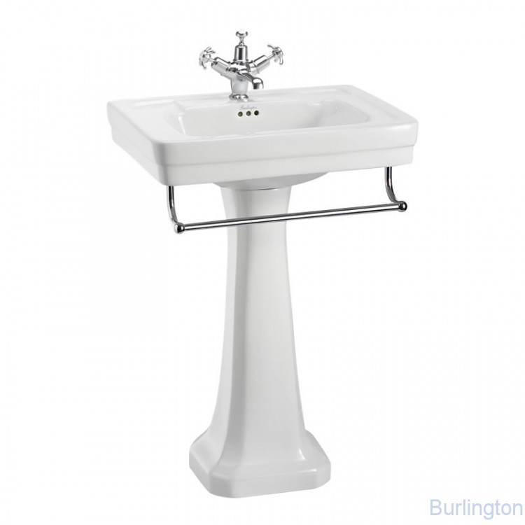 Раковина 58 см на 3 отверстия, c пьедесталом и полотенцедержателем