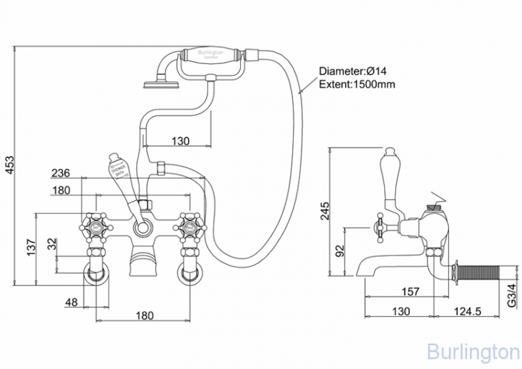 Смеситель для ванны с ручным душем, настенный [BI17]