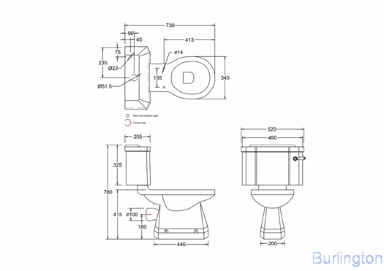 Унитаз-моноблок с керамической ручкой слива, бачок 51см, цвет «Медичи»