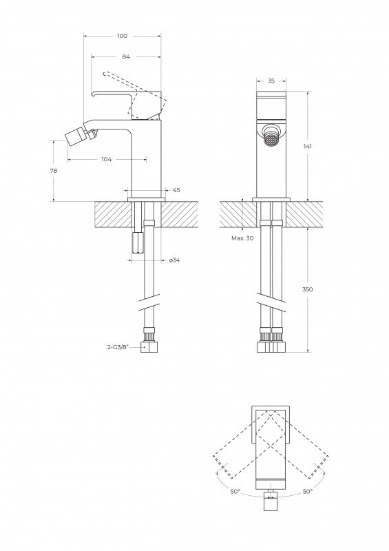 Смеситель для биде однорычажный, с донным клапаном Cezares PORTA-BS1-SR