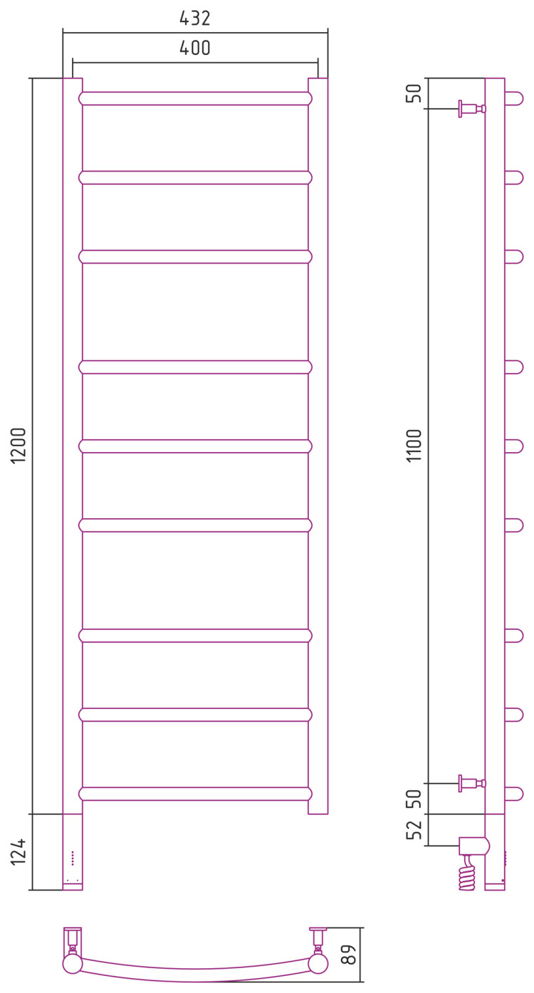 Полотенцесушитель электрический Сунержа Галант 3.0 1200х400 МЭМ левый Состаренная латунь