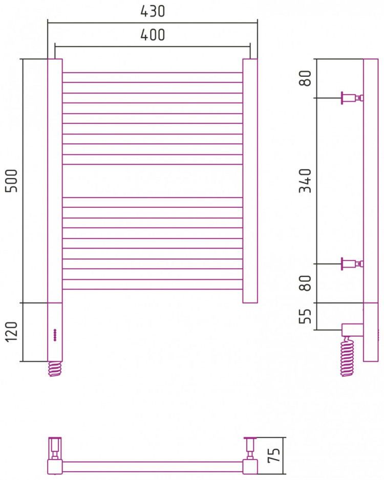 Полотенцесушитель электрический Сунержа Модус 3.0 500x400 МЭМ левый Без покрытия