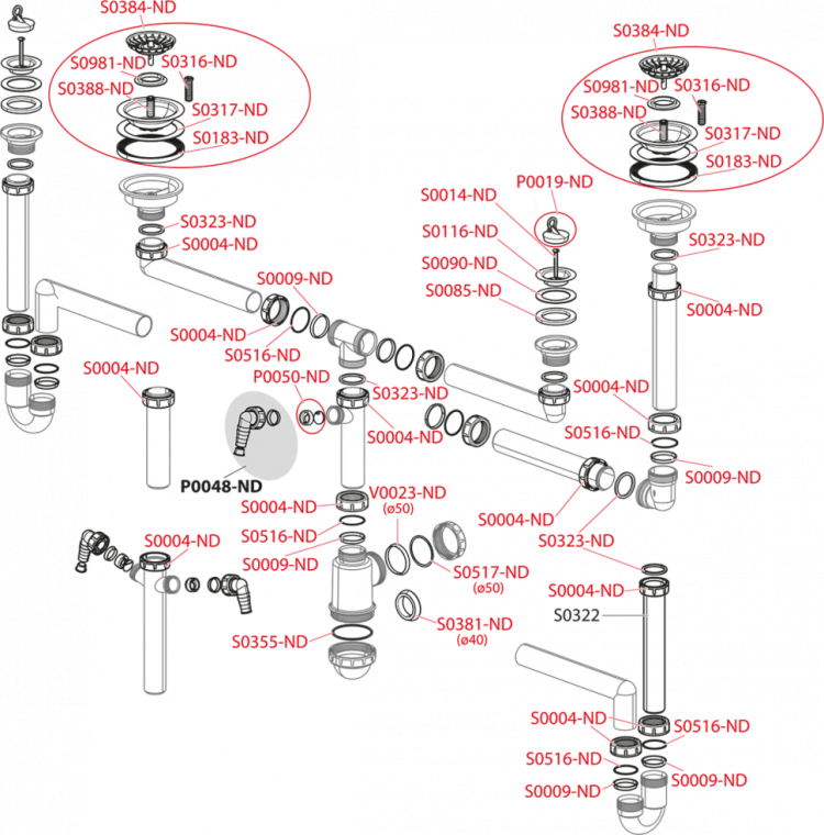 Сифон для сдвоенной мойки с накидными гайками 6/4