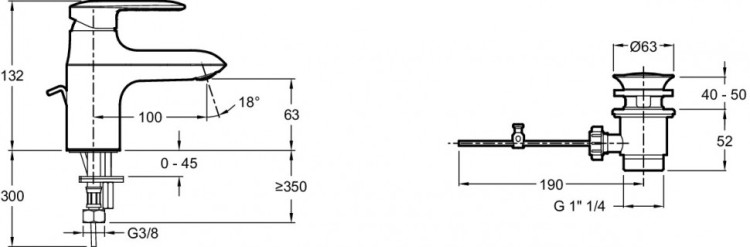 Стандартный однорычажный смеситель для раковины с картриджем C3, донный клапан Jacob Delafon KUMIN E99981-CP