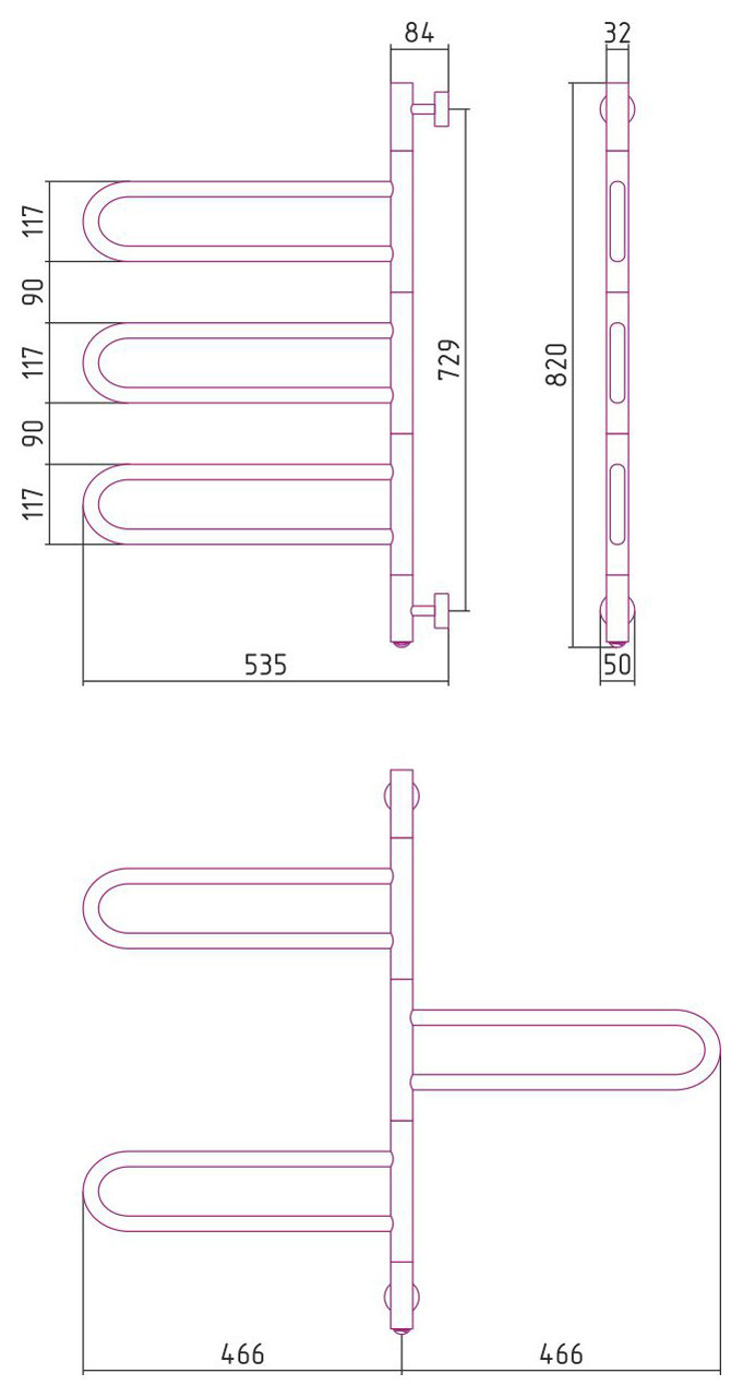 Полотенцесушитель электрический Стилье Формат 50 ПВ 830х535 Без покрытия