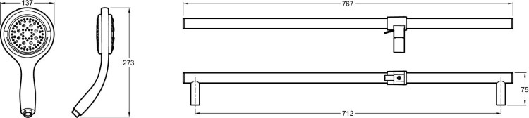Душевой комплектсо штангой, шлангом и 4-х режимным ручным душем Jacob Delafon FLIPSIDE E15865-CP