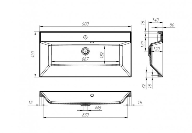 База под раковину подвесная с двумя выкатными ящиками 900x450x600 BelBagno MARINO-H60-900-2C-SO-BL-P
