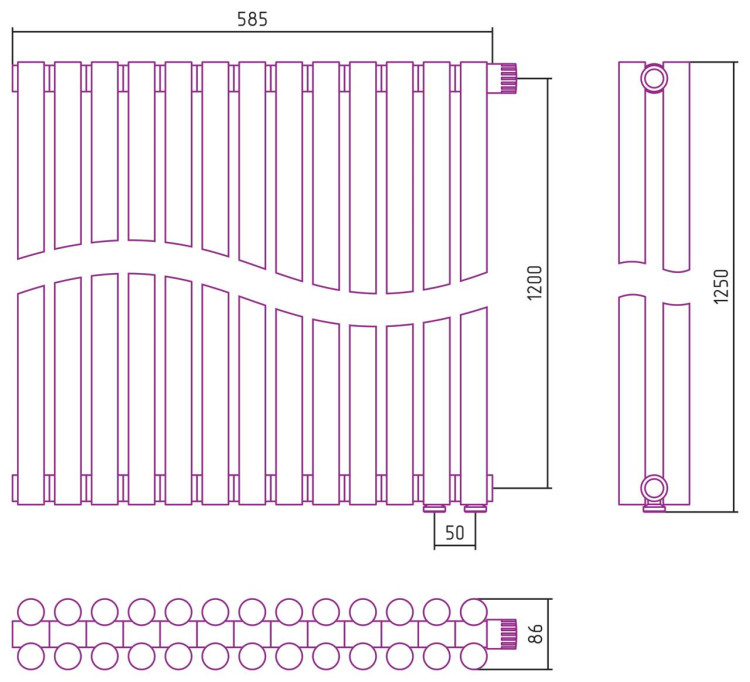 Отопительный радиатор Сунержа Эстет-11 EU50 1200х585 13 секций Сатин