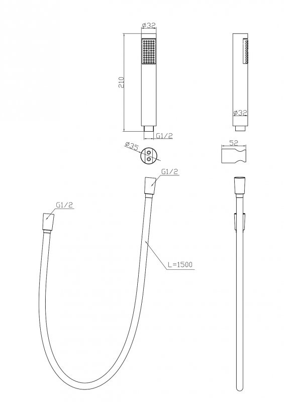Ручной душ со шлангом и держателем BelBagno UNO-DFS-NERO