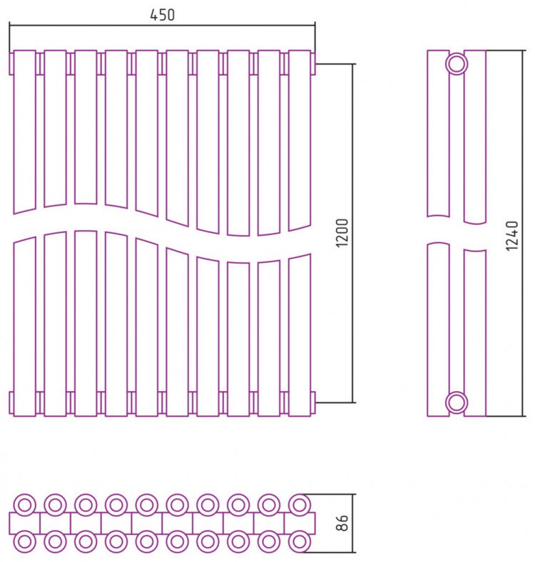 Отопительный радиатор Сунержа Эстет-00 1200х450 10 секций Без покрытия