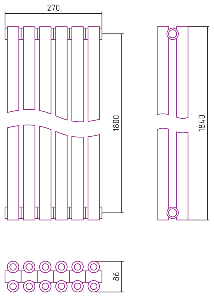 Отопительный радиатор Сунержа Эстет-00 1800х270 6 секций Без покрытия