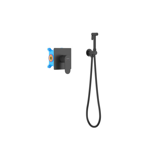 Набор с гигиеническим душем (смеситель + гигиеническая лейка + шланг + шланговое подсоединение с держателем) Aquatek, матовый черный AQ1219MB ОБЕРОН