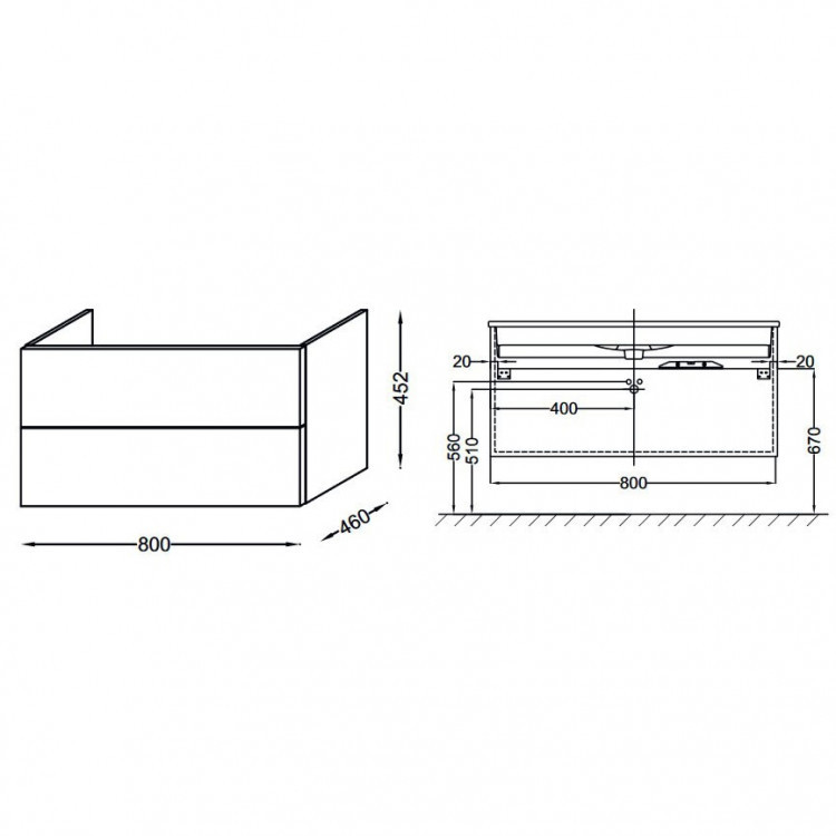 Тумба под раковину Jacob Delafon Vox 80 2 ящика изогнутые ручки
