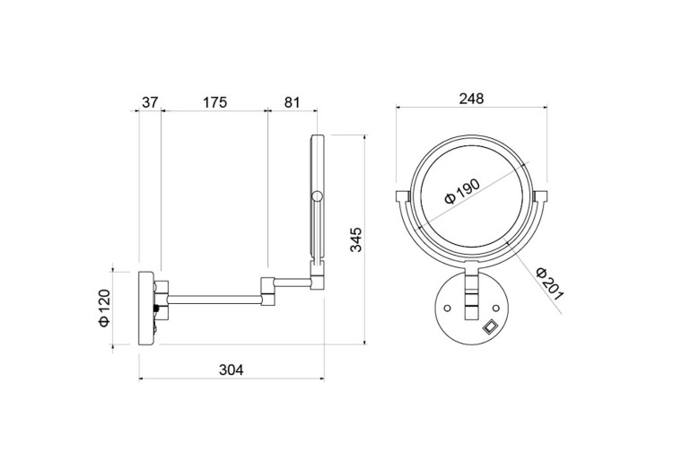 Зеркало косметическое настенное с подсветкой 5х Aquatek матовый черный AQ4915MB