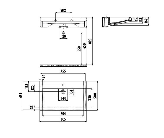CREAVIT Раковина EP080.2 мебельная (80см) БАЗАЛЬТ