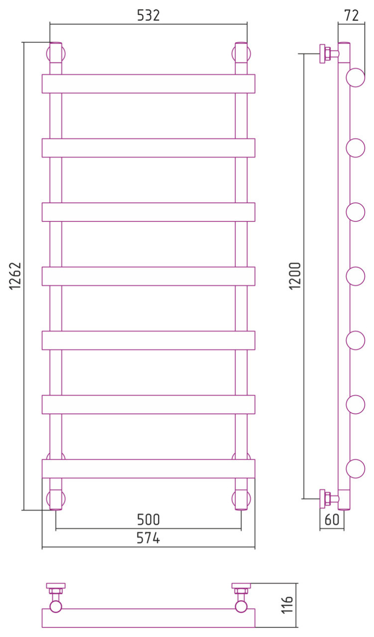 Полотенцесушитель водяной Сунержа Атлант 1200х500 Без покрытия