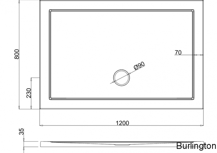 Поддон с центральным сливом 1200 x 800 мм [Z1175]